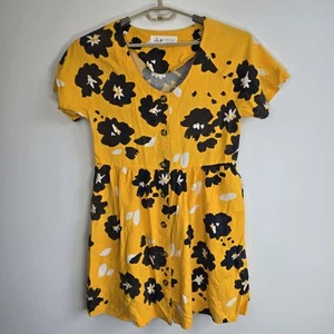 Elm Lifestyle Dress Size 12 Linen Blend Yellow Floral Print - Picture 1 of 11
