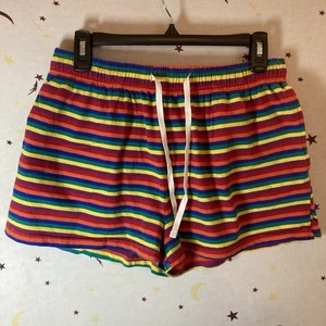 Pantalones cortos de salón para mujer a rayas arco iris XL mezcla de algodón bolsillos con cordón - Imagen 1 de 10