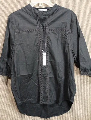 Bogari Black Lace Trim Blouse New Size Medium Msrp 59.99 — 第 1/4 张图片