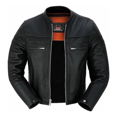 Chaqueta de cuero real para hombre Brando Motocicleta Perfecto Negro Marlon Chaqueta de motociclista Foto 1 de 4