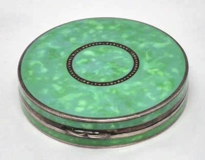 Espejo en polvo decorado vintage de plata de ley 935 estuche compacto esmaltado, raro Foto 1 de 4