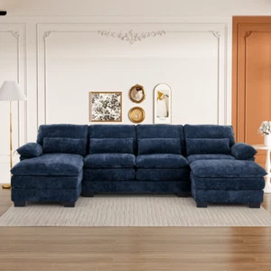 Modern 114" U-Shaped Oversized Modular Sectional Sofa with Lounge Chaise Ottoman - Picture 1 of 71