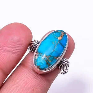 Copper Blue Turquoise 925 Sterling Silver Ring S.6.5 R936330928 Valentine Gift - Picture 1 of 2