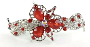Rot Blumen Kristall Strass Metall Hochzeit Haarspange Krallen Clip  - Bild 1 von 11