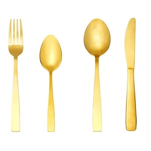 16pc Designer Gold Stainless Steel Cutlery Table Set Knives Fork Spoon Teaspoon - Picture 1 of 1