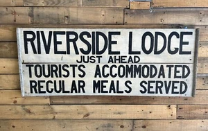 Old Wood Tourist Lodge Meals Sign Early Hand Painted Trade Signs - Picture 1 of 9
