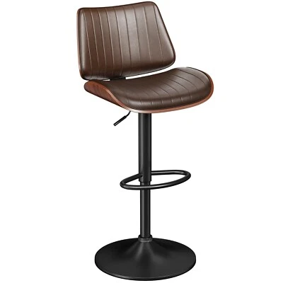 1pc Bar Stool Swivel Adjustable with PU Leather Back for Kitchen Dining Brown - Image 1 of 4