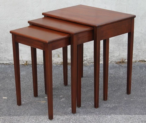 1940 English Mahogany Nesting Table Stack Set of 3 Cover