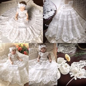 Floral And Scroll Crochet Christening Dress, Headband And Booties Pattern - Picture 1 of 12