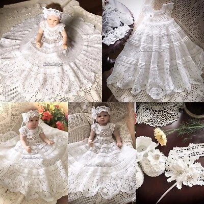 Floral And Scroll Crochet Christening Dress, Headband And Booties Pattern - Image 1 of 4