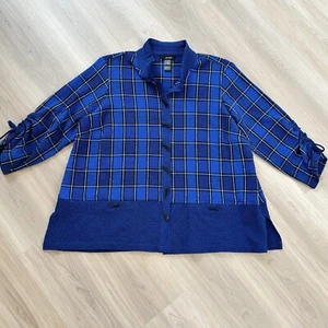 NEW Ali Miles Womens Blue Black Plaid Long Sleeve Tunic Top Jacket 1X Artsy - Picture 1 of 13