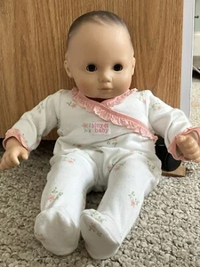 American Girl Bitty Baby Dark Brown Hair Brown Eyes in Sleeper with Diaper - Picture 1 of 17