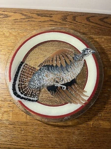 Fused Art Glass Plate Ruffed Grouse 11”  Signed Plate Upland Game Bird Hunting - Picture 1 of 7