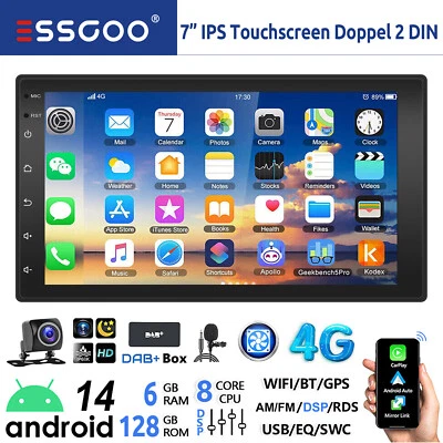 2 DIN Autoradio DAB+ Android 14 6+128G Carplay GPS Navi AM RDS Bluetooth WIFI 4G - Bild 1 von 4