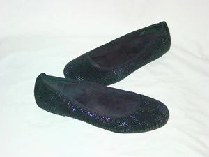 UPSCALE VIONIC STUDDED SHINY RHINESTONE BALLET FLATS SHOES BLACK SZ 9 ORTHAHEEL - Picture 1 of 8