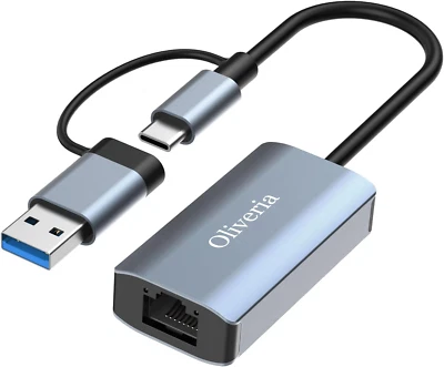Adattatore Da USB-C a Ethernet, USB 3.0 a RJ45 Gigabit Ethernet LAN 1000Mbps - Immagine 1 di 4