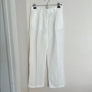 H&M Elegant Linen White Wide-Leg trouser Pants 4 minimalist old money capsule - Picture 1 of 10
