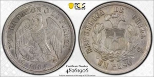 1884 So PCGS AU58 - CHILE - Silver Peso Coin #47204A - Picture 1 of 3