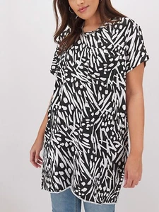 Simply Be BLACK ABSTRACT Print Cotton Jersey Tunic Top Sizes 12/14 to 32/34 - Picture 1 of 3