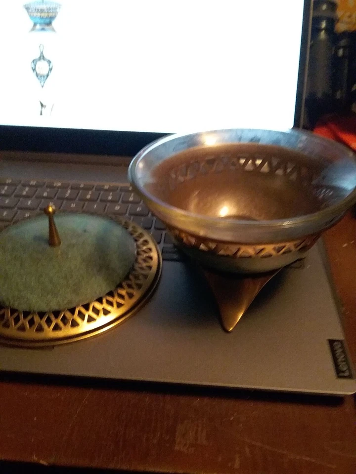 Plato de caramelo MCM Oppenheim vintage vidrio latón esmalte hecho a mano en Israel Foto 1 de 3