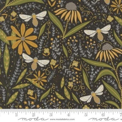 MODA Bee Garden Metallic Black 48410 21M 100%  Cotton   48412  BTY - Image 1 of 2