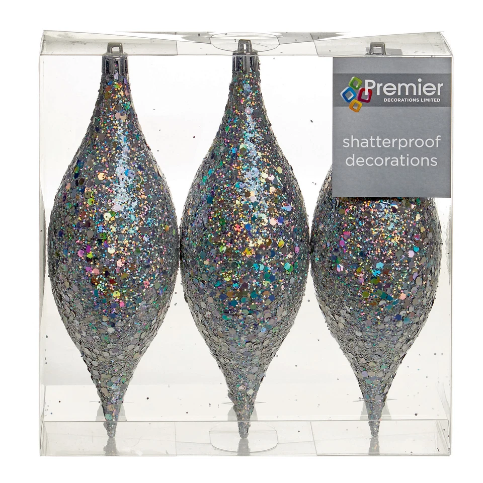 Coni Di Glitter Da 18Cm Per Decorazione Dell'Albero Di Natale - Argento - Immagine 1 di 1