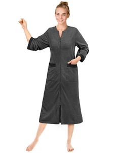 Womens Zipper Robe Long Sleeve Housecoat Zippered Dress Nightgown Lightweight - Picture 1 of 37
