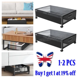 2× Underbed Storage Box on Wheels Lid Under Bed Sofa Portable Dustproof Organize - Picture 1 of 12