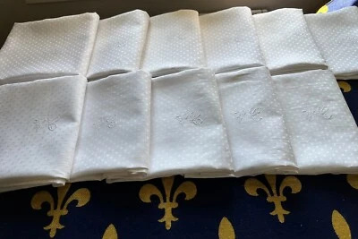 18 Serviettes Anciennes Damas Fil De Lin Poids Feuilles Papillons Monogramme Vc - Photo 1/4