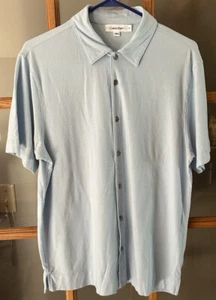 Calvin Klein Men's Pastel Blue Short Sleeve Button Up Stretch Cotton Modal Shirt - Picture 1 of 4