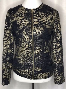 New Small Black Gold Zip Front Jacket Blazer Long Sleeve Lined Peck And Peck - Picture 1 of 10