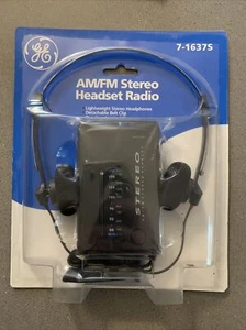 GE AM/FM Stereo Headset Radio 7-1637S Headphones Belt Clip w/ Head Phones New - Picture 1 of 2