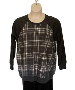 Torrid Womens Size 1 Classic Cozy Fleece Crew Neck Raglan Sweatshirt Gray Plaid - Picture 1 of 10