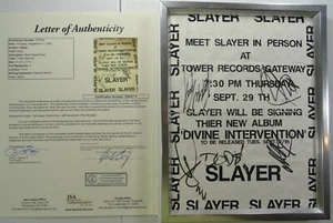 SIGNED SLAYER AUTOGRAPHED INSTORE FLYER FRAMED CERTIFIED JSA LOA # BB60770 - Picture 1 of 4