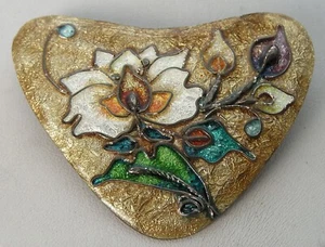 Stunning Artistic Sculpted Look Cloisonne Enamel Flower Garden Pin 1 of a Kind ? - Picture 1 of 4