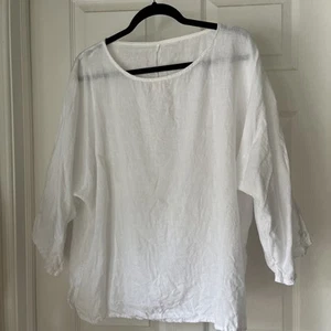 Women's White Linen Shirt Size L Loose Boxy Airy Lightweight - Picture 1 of 8