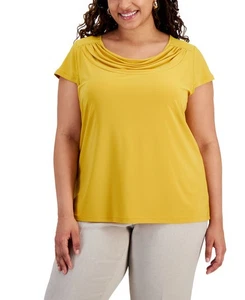 Top Kasper para mujer talla grande tejido elástico capucha-cuello (caramelo, 1X) - Imagen 1 de 3