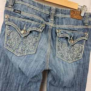 Jeans donna Adiktd Y2K vita bassa 8 cotone spandex cuciture interne invecchiate 31 Bling - Foto 1 di 13