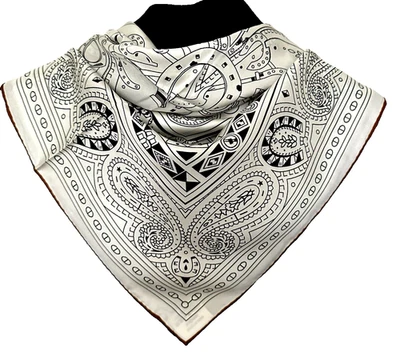 Bufanda de seda 14momme con estampado de caballo de cachemira blanca de 35"x35" 88x88 cm Foto 1 de 4