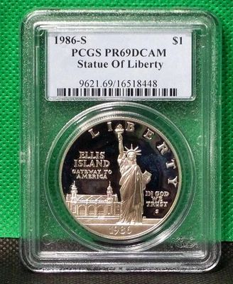 1986-S Proof Statue of Liberty Commemorative Silver Dollar PCGS PR69DCAM #448W - Image 1 of 2
