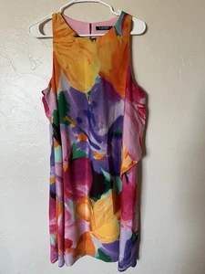 Ralph Lauren crepe Sleeveless printed tropic floral ruffle dress multi color 12 - Picture 1 of 8