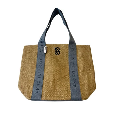 Bolso de Mano Victoria’s Secret Nuevo con Etiquetas Logo Paja y Denim Playa Verano Vacaciones Bolso Foto 1 de 4
