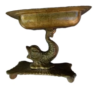 Vintage 1930s Soap Dish Brass plated Koi Fish Art Deco Jewelry Tray Ornate Glam - Picture 1 of 5