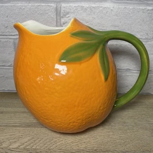 Vintage Habitat Orange Shaped Jug Juice Pitcher Ceramic New Large Handle - Picture 1 of 12