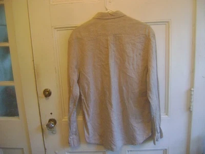 BRUNO MEDIUM 55% COTTON/POLY WASHABLE LINEN BEIGE BUTTON DOWN SHIRT; EXC.COND. - Image 1 of 2