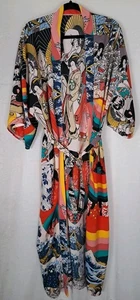 Kimono Asiático Floral Multicolor Largo Ropa de Salón Bata Plumero Cubrir Talla OS - Imagen 1 de 23