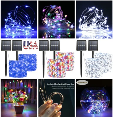 Solar 100 LEDs Copper Wire String Fairy Lights for Garden Patio Fence Outdoor  - Image 1 of 4