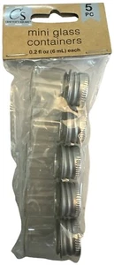 FARMACIA Confezione da 5 Mini Bottiglie di Vetro con Coperchi Torsione Argento NUOVO - Foto 1 di 2