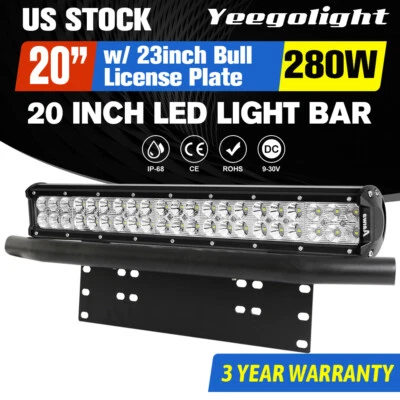 23" License Plate Bumper Mount Bracket+20" 280W Combo LED Light Bar Jeep 4WD SUV - Image 1 of 4