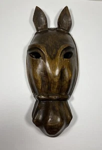 Hand-Carved Hardwood 16” Horse Face Mask, Folk Art, Origin Unknown, Beautiful - Picture 1 of 8